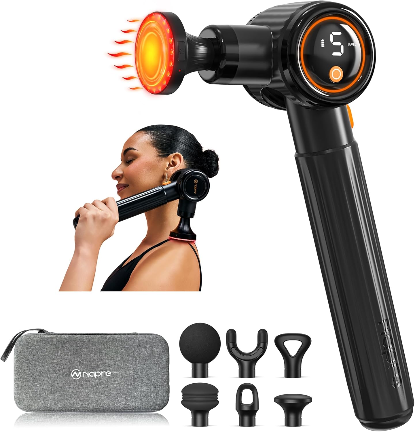 Deine Massagepistole mit Wärmefunktion und Rotlichttherapie - Komplettset